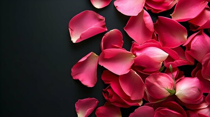 Beautiful pink rose petals on a black background
