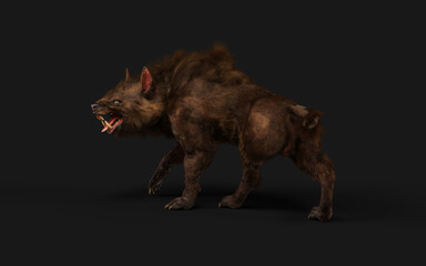 3d Illustration of a devil wolf pose on black background with clipping path. It is powerful and dangerous with a wild appearance.