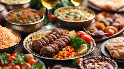 Table served with middle eastern traditional dishes elegant platting concept, generative ai