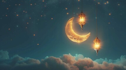 Obraz na płótnie Canvas Ramadan Kareem, Ramadan crescent moon, Eid Mubarak Islamic festival social media banner and Eid Mubarak Post Template, Islam.