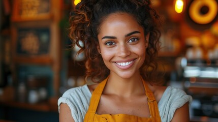 Welcoming Cafe Employee with a Bright Smile