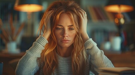 Stressed Redhead Woman with Hands on Head