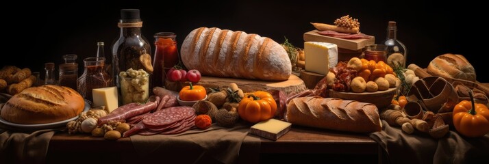 Assorted delights: sausage rolls, sandwiches, cheese rolls, and crackers on a vibrant buffet