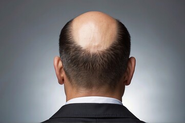 rear view of man with alopecia over solid background