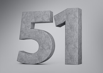 3d Concrete Number Fifty One 51 Digit Made Of Grey Concrete Stone Grey Background 3d Illustration