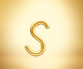 3d Golden Shiny Small Letter s Alphabet s Rounded Inflatable Font Golden Background 3d Illustration - obrazy, fototapety, plakaty