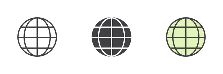 Globe grid different style icon set