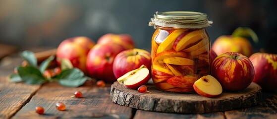 Sweet Jam From Slices Of Garden Apples. Illustration On The Theme Of Conservation And Nature, Food...