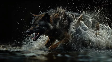 Foto op Canvas wolf in dynamic water scene © Balerinastock