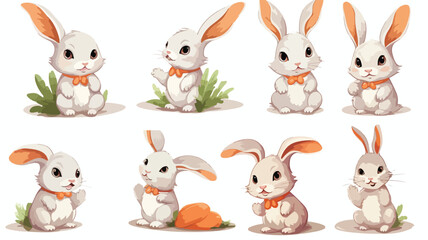 Obraz premium Set of rabbits with carrots and Easter Bunny.