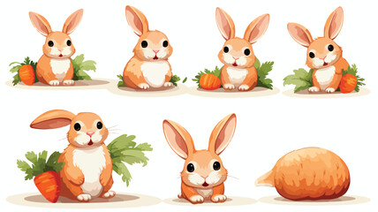 Set of rabbits with carrots and Easter Bunny.