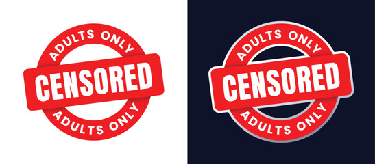 Censored 18 plus adults only red circle vector illustration flat style. for label, sign, banner, symbol, icon, sticker, tag, button, badge, stamp, background, etc. - obrazy, fototapety, plakaty