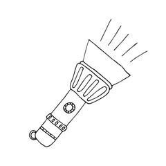 Doodle illustration with small hiking lights. Nights flashlights. Camping equipment. Monochrome doodle style elements isolated on white background. Hand drawn sketch.