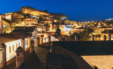 Obraz premium Night panoramic view over Safranbolu ancient houses, traditional Ottoman architecture in Turkey