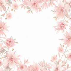 Obraz na płótnie Canvas Square Vector watercolor pink flower, plant border white paper background, invitation card