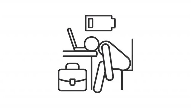 Workplace burnout line animation. Emotional exhaustion animated icon. Work life balance. Mental health. Black illustration on white background. HD video with alpha channel. Motion graphic