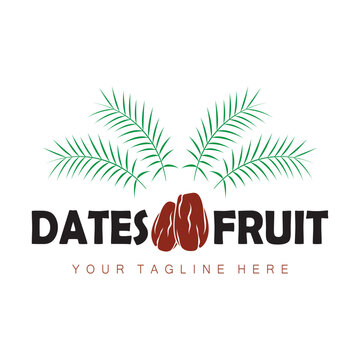 Date palm fruit plant logo design with leaves,seeds and date palm tree isolated background exotic organic plant.