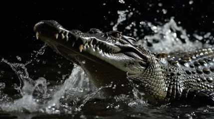 Foto auf Alu-Dibond crocodile in black background with water splash © Balerinastock