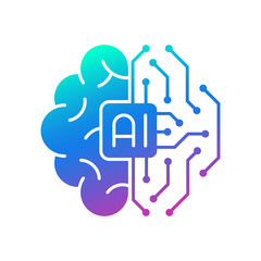 AI brain circuit board icon, Artificial intelligence technological chip, Vector illustration