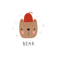 Bear head in hat illustration - 733648929