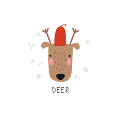 Deer head in hat illustration - 733648930