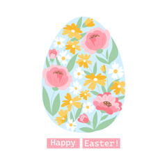 Easter egg decorated with flowers - 733648933