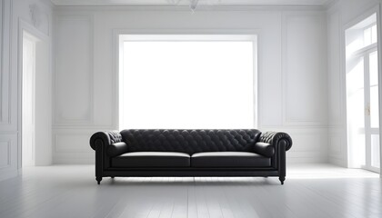 Classic black sofa in an empty white room