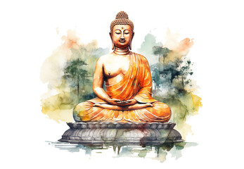 Lord buddha  mediate watercolor style background  - obrazy, fototapety, plakaty