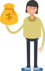 Girl Character Holding Dollar Sack
