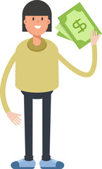 Girl Character Holding Dollar Banknotes

