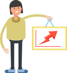 Girl Character Holding Arrow Chart
