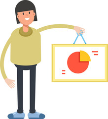 Girl Character Holding Pie Chart Signage
