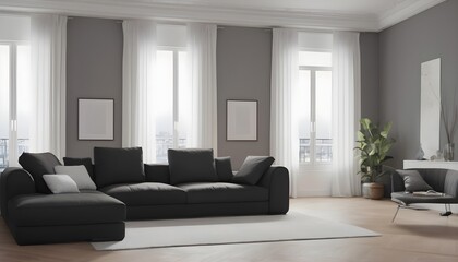 Black sofa in modern design living room