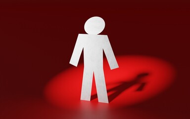 うつむいて向こうを向く紙人形