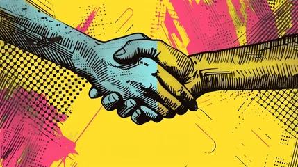 Gordijnen Pop Art Handshake Collage © Amil