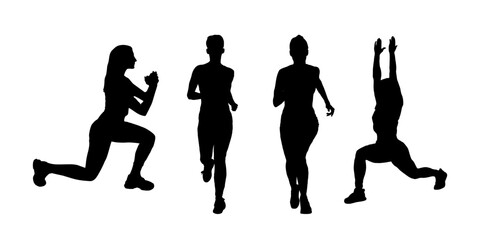 Vector of sports girls gymnastics exercise poses silhouettes isolated on white background