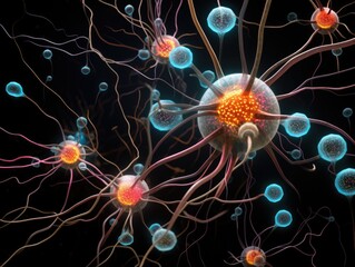 A group of neurons and their cells. Generative AI.