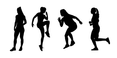 Vector of sports girls gymnastics exercise poses silhouettes isolated on white background