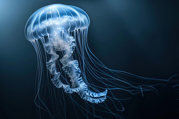 Beautiful Jellyfish gently moving in blue ocean all alone