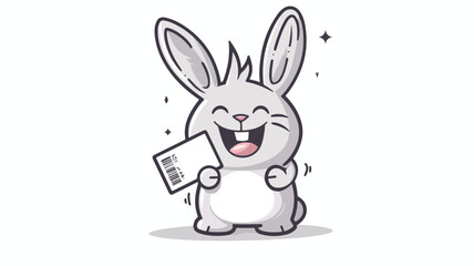 Smiling fluffy bunny holding tickets. Monochrome.