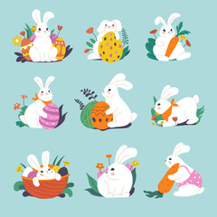 Rabbit characters, funny hares and bunnies vector