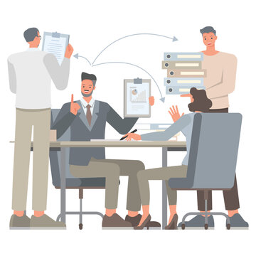 Business delegation illustration concept. Business people working in office planning, thinking and economic analysis. Office man and woman character vector design. 