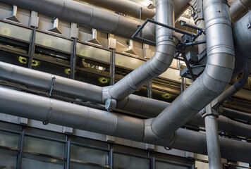 An industrial building with steel pipes	

