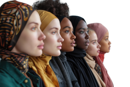 Lineup of Diverse Women Wearing Hijabs Transparent PNG