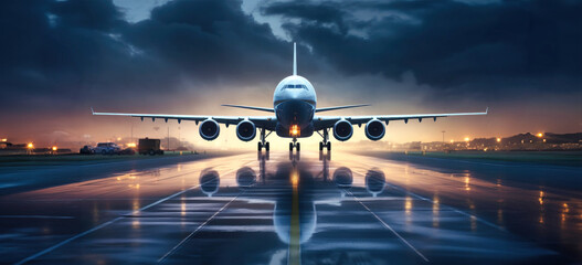 Large Jetliner Parked on Airport Tarmac - obrazy, fototapety, plakaty