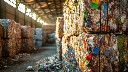 Stacked Plastic Bottles at Garbage Processing Plant