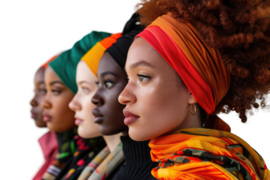 Side Profile of Diverse Women with Headscarves Transparent PNG