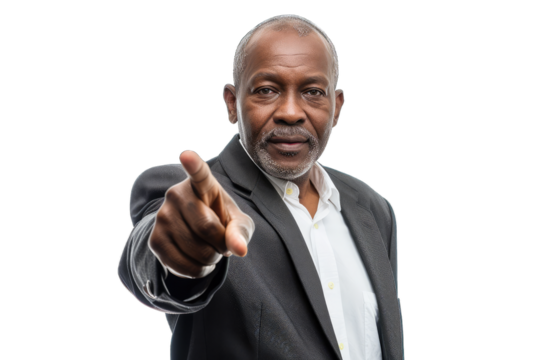 Engaging African American Businessman Selecting with Finger Point Isolated Transparent PNG