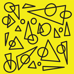 Simple line shapes and triangles and circles on a yellow background
