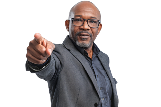 Confident African American Businessman Pointing Forward Isolated Transparent PNG